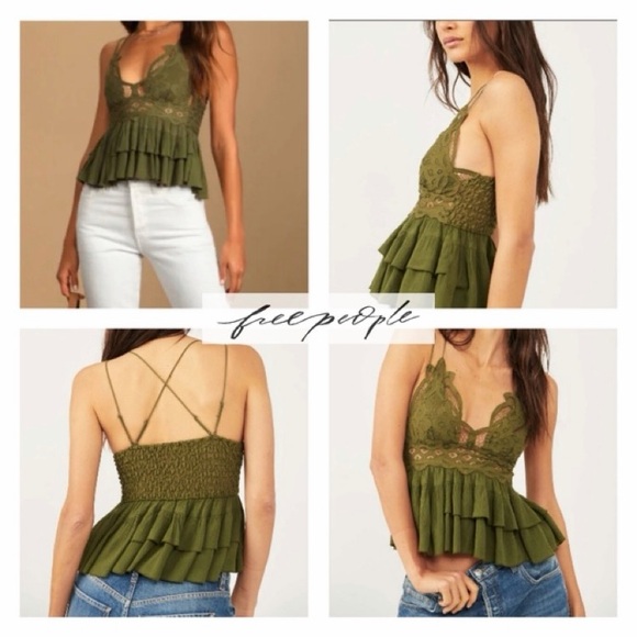 Free People Tops - NWT Free People Olive Sparrow Lace Tiered Top ~ M